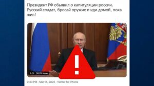 لقطة شاشة لجزء من مقطع مزيف للرئيس الروسي بوتين التقطته شبكة يورونيوز