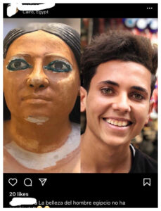مقارنة بين شاب مصري وتمثال لملك مصري قديم