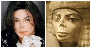 مقارنة بين صورتين لمايكل جاكسون وتمثال لملك مصري قديم