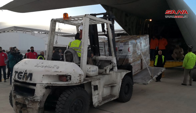 وصول أول طائرة مساعدات إماراتية لمتضرري الزلزال إلى مطار دمشق 