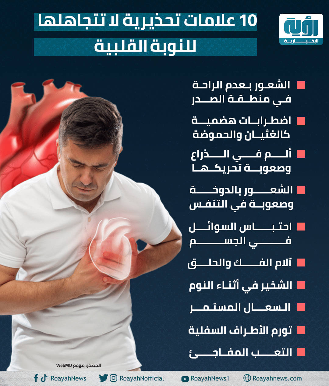 10 علامات تحذيرية لا تتجاهلها للنوبة القلبية