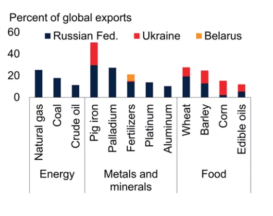 البنك الدولي مساهمة روسيا واوكرانيا وبيلاروس في حركة الصادرات.jpg