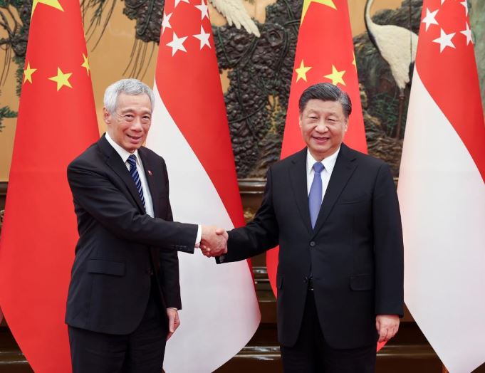 الرئيس الصيني شي جين بينغ يلتقي برئيس الوزراء السنغافوري لي هسين لونج 