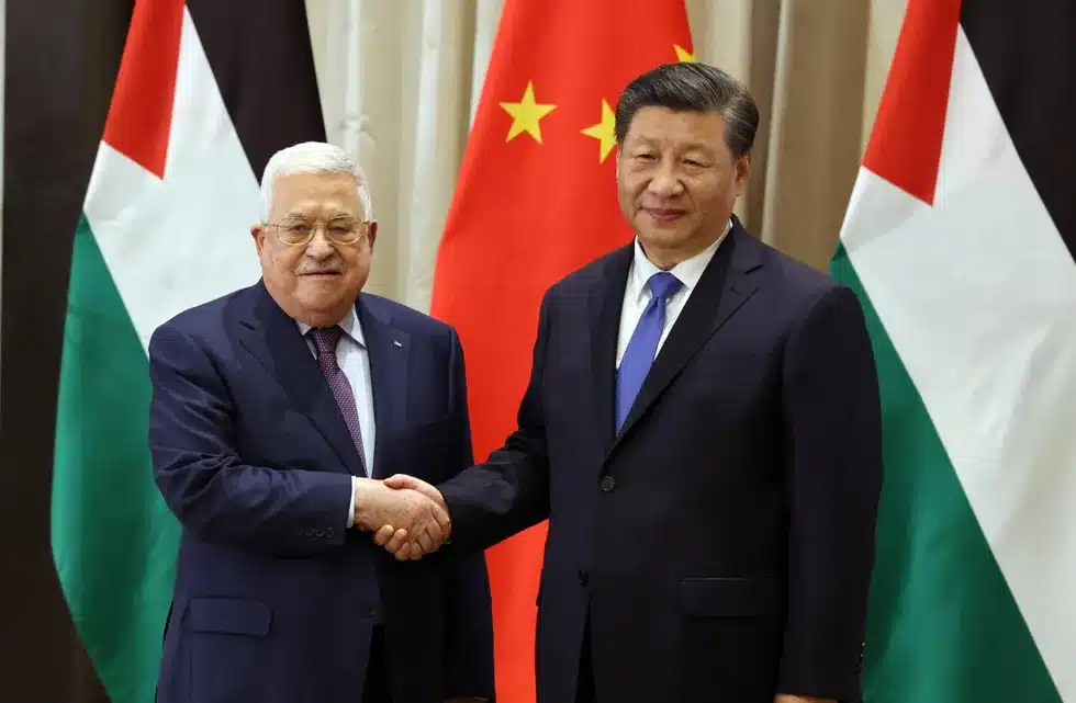 palestinian authority chief mahmoud abbas meets with chinese president xi jinping on the sidelines of the first arab chinese sum