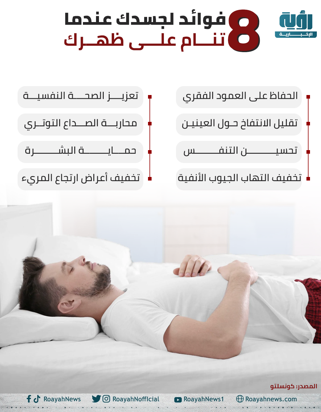 8 فوائد لجسدك عندما تنام على ظهرك