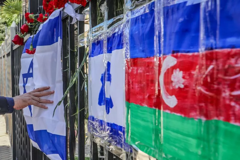 israel azerbaijan flags after hamas attack