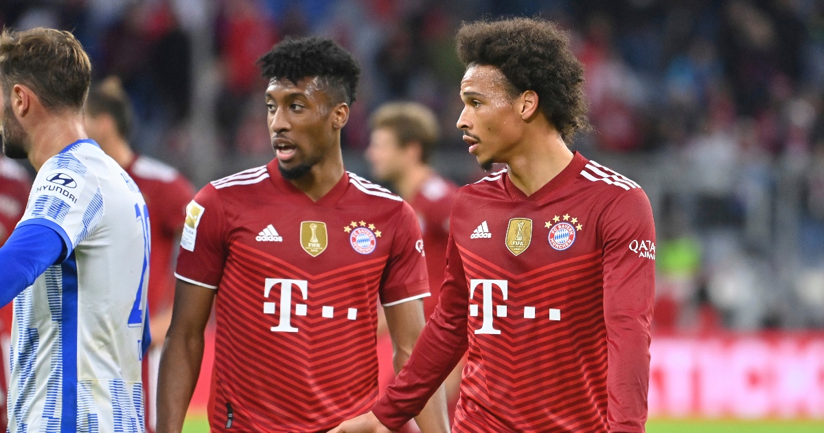 leroy sane talking with kingsley coman in bayern munich league game