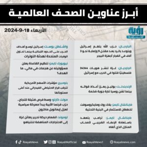 أبرز عناوين الصحف العالمية الأربعاء 18 سبتمبر 2024